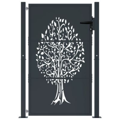 Portail de jardin,Porte de jardin,Portillons de jardin anthracite 100x125 cm acier conception d'arbre