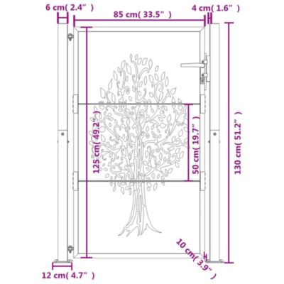Portail de jardin,Porte de jardin,Portillons de jardin anthracite 100x125 cm acier conception d'arbre