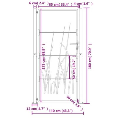 Portail de jardin,Porte de jardin,Portillons de jardin Anthracite 100x175 cm Acier Design Herbe