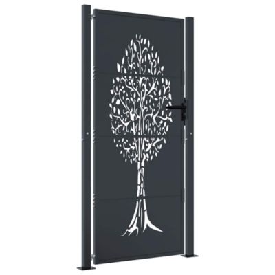 Portail de jardin,Porte de jardin,Portillons de jardin Anthracite 100x200 cm Acier Design Arbre