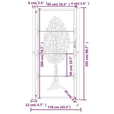 Portail de jardin,Porte de jardin,Portillons de jardin Anthracite 100x200 cm Acier Design Arbre
