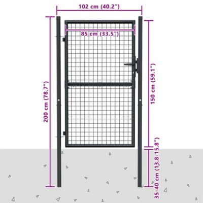Portail de jardin,Porte de jardin,Portillons de jardin grillagé en acier galvanisé gris 100 x 150 cm