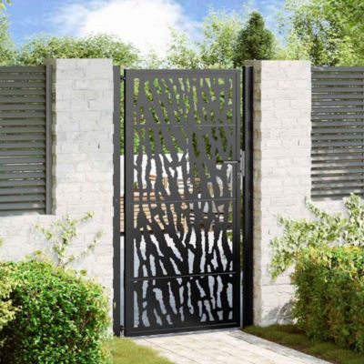 Portail de jardin,Porte de jardin,Portillons de jardin noir 100x175 cm en acier avec motif de traces