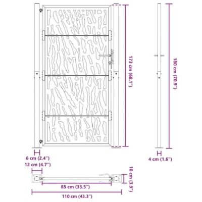 Portail de jardin,Porte de jardin,Portillons de jardin noir 100x175 cm en acier avec motif de traces