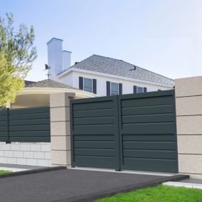 Portail double battant motorisé brise-vue L 3000 x H 1580 mm (Gris anthracite RAL7016)