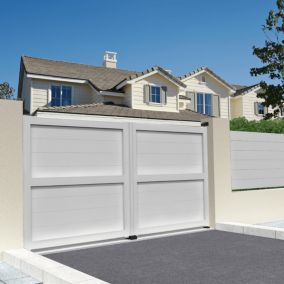Portail double battant motorisé plein L 3000 x H 1606 mm (Blanc RAL9010)