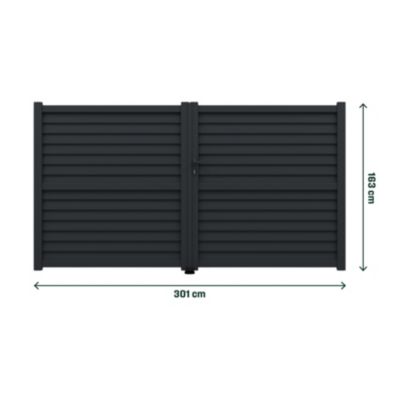 Portail effet persienne battant Neva aluminium gris anthracite RAL 7021 l.300 x H.163 cm Klikstrom