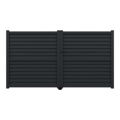 Portail effet persienne battant Neva aluminium gris anthracite RAL 7021 l.300 x H.163 cm Klikstrom