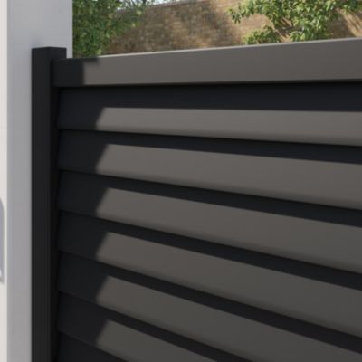 Portail effet persienne battant Neva aluminium gris anthracite RAL 7021 l.300 x H.163 cm Klikstrom