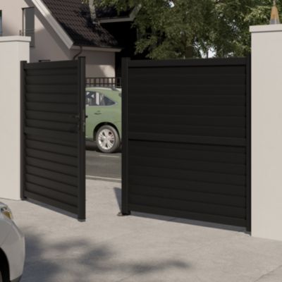 Portail effet persienne battant Neva aluminium gris anthracite RAL 7021 l.350 x H.163 cm Klikstrom