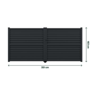 Portail effet persienne battant Neva aluminium gris anthracite RAL 7021 l.350 x H.163 cm Klikstrom