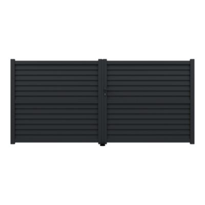 Portail effet persienne battant Neva aluminium gris anthracite RAL 7021 l.350 x H.163 cm Klikstrom