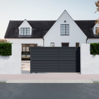 Portail effet persienne coulissant aluminium Neva Klikstrom + motorisation Somfy l.360 x H.163 cm gris anthracite RAL 7021