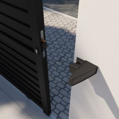 Portail effet persienne coulissant aluminium Neva Klikstrom + motorisation Somfy l.410 x H.163 cm gris anthracite RAL 7021