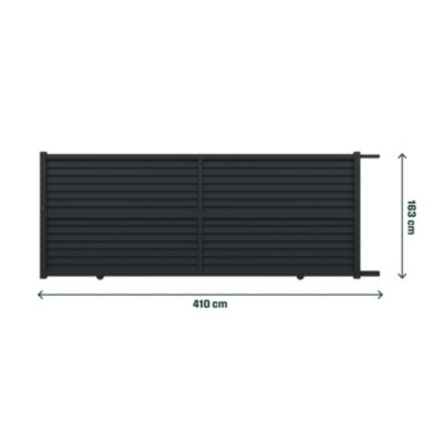 Portail effet persienne coulissant aluminium Neva Klikstrom + motorisation Somfy l.410 x H.163 cm gris anthracite RAL 7021