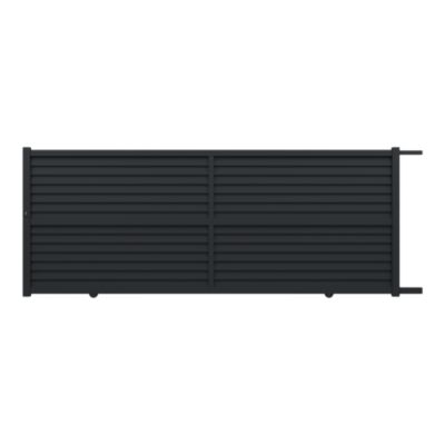 Portail effet persienne coulissant aluminium Neva Klikstrom + motorisation Somfy l.410 x H.163 cm gris anthracite RAL 7021