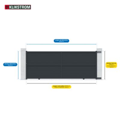 Portail effet persienne coulissant aluminium Neva Klikstrom + motorisation Somfy l.410 x H.163 cm gris anthracite RAL 7021