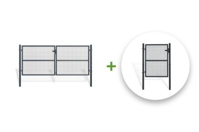 Portail grillagé 3m OLGA H.130cm + Portillon 1m OLGA H.130cm Gris