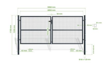 Portail grillagé 3m OLGA H.130cm + Portillon 1m OLGA H.130cm Gris