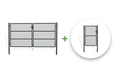 Portail grillagé 3m OLGA H.150cm + Portillon 1m OLGA H.150cm Gris