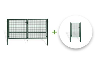 Portail grillagé 3m OLGA H.150cm + Portillon 1m OLGA H.150cm Vert