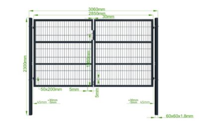 Portail grillagé 3m RAZO H.160cm + Portillon 1m RAZO H.160cm Gris