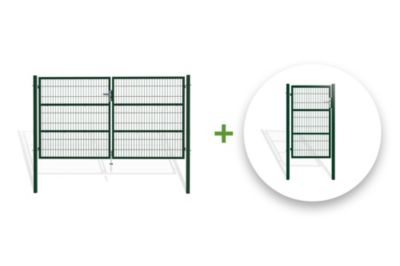 Portail grillagé 3m RAZO H.160cm + Portillon 1m RAZO H.160cm Vert