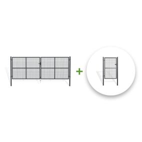 Portail grillagé 4m OLGA H.150cm + Portillon 1m OLGA H.150cm Gris