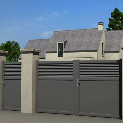Portail Jardimat aluminium Annoire gris antique sablé - 300 x h.179 cm