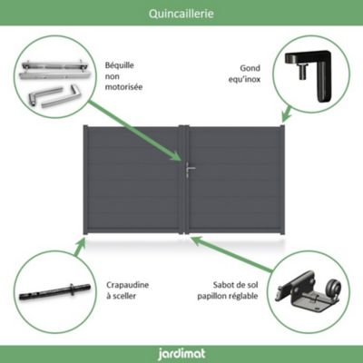 Portail Jardimat aluminium Chalon gris 7016 - 300 x h.167 cm