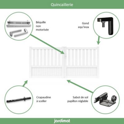 Portail Jardimat aluminium Garonne blanc 9016 - 300 x h.140 cm