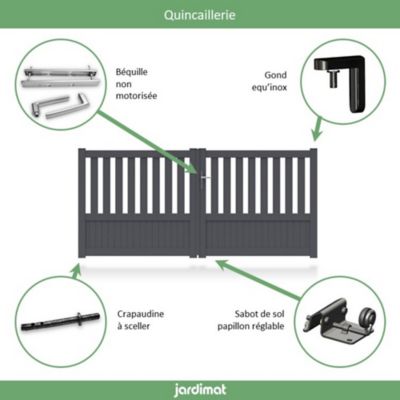 Portail Jardimat aluminium Garonne gris 7016 - 350 x h.140 cm
