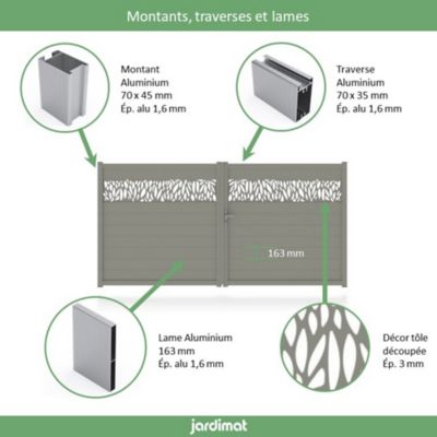 Portail Jardimat aluminium Neva 2 gris 7039 - 300 x h.180 cm