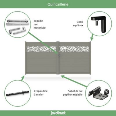 Portail Jardimat aluminium Neva 2 gris 7039 - 300 x h.180 cm