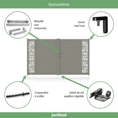 Portail Jardimat aluminium Neva 3 gris 7039 - 300 x h.180 cm