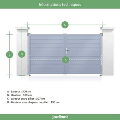 Portail Jardimat aluminium Neva 3 gris 7039 - 300 x h.180 cm