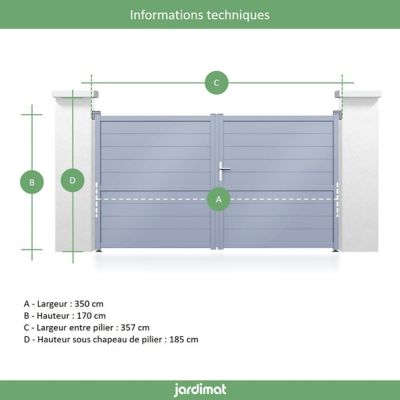 Portail Jardimat aluminium Perth gris anthracite - 350 x h.166 cm