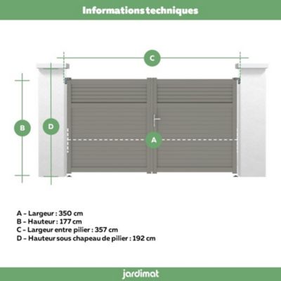 Portail Jardimat battant aluminium Annoire gris quartz - 350 x h.177 cm