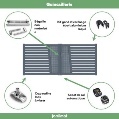 Portail Jardimat battant aluminium Audelange Squa gris anthracite - 300 x h.164 cm