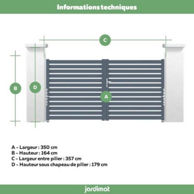 Portail Jardimat battant aluminium Chamuse gris anthracite - 350 x h.164 cm