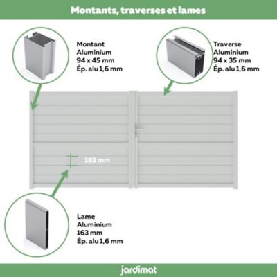 Portail Jardimat battant aluminium Perth blanc - 350 x h.166 cm