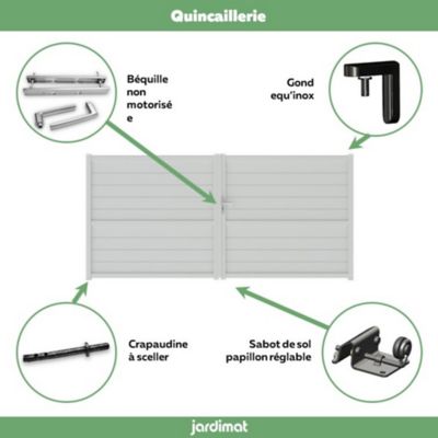 Portail Jardimat battant aluminium Perth blanc - 350 x h.166 cm