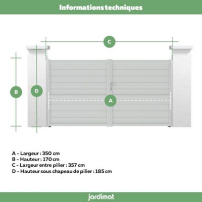 Portail Jardimat battant aluminium Perth blanc - 350 x h.166 cm