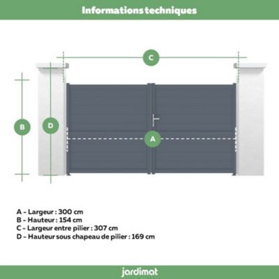Portail Jardimat battant aluminium Perth gris anthracite - 300 x h.154 cm