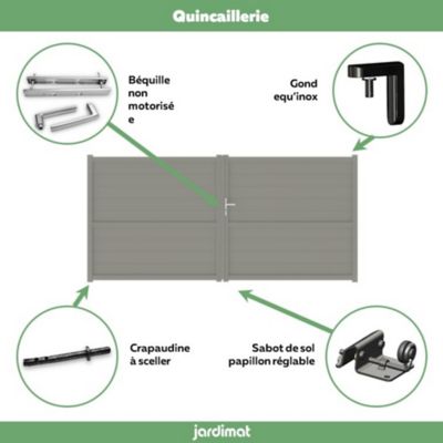 Portail Jardimat battant aluminium Perth gris quartz - 400 x h.166 cm