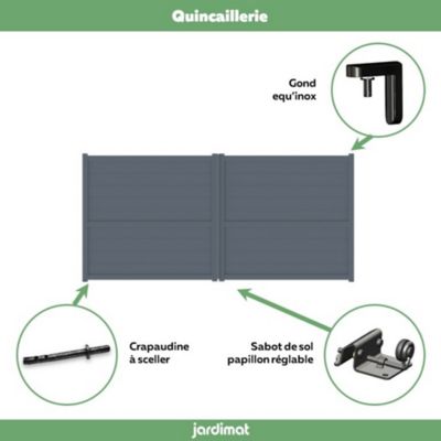 Portail Jardimat battant motorisé aluminium Perth gris anthracite - 400 x h.166 cm