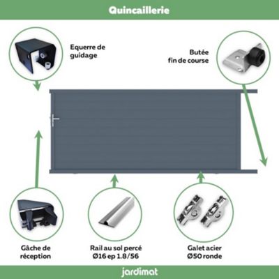 Portail Jardimat coulissant aluminium Alpes gris anthracite - 350 x h.160 cm