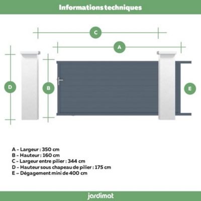 Portail Jardimat coulissant aluminium Alpes gris anthracite - 350 x h.160 cm
