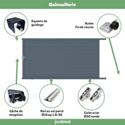 Portail Jardimat coulissant aluminium Alpes gris anthracite - 400 x h.190 cm