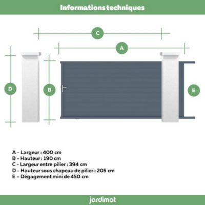 Portail Jardimat coulissant aluminium Alpes gris anthracite - 400 x h.190 cm